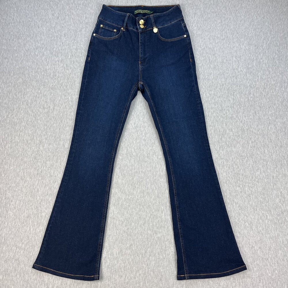 Holland Cooper Flare High-Rise Jeans Womens 12S (Fits 28x30) Blue Denim Stretch